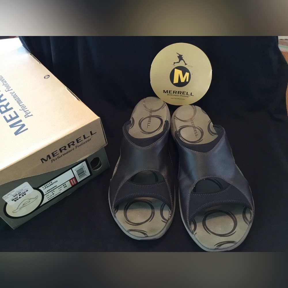 Merrell Women’s Brown Leather Slide Sandals - Palmetto Brown, Size 11
